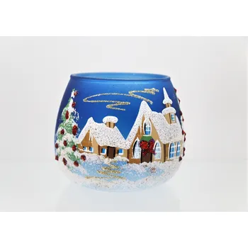 Svícen Vánoční svícen na svíčku, v modrém dekoru Vánoc