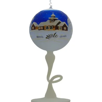 Svícen Lampa noha na svíčku, domek s kostelíkem modrá