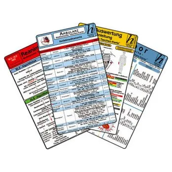 Ambulanz Karten-Set - Reanimation, EKG Auswertung - Anleitung, Notfallmedikamente Set, Laborwerte, 6 Medizinische Taschen-Karten