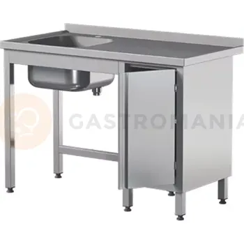 Nerezový dřez Přístěnný nerezový stůl s dřezem a skříňkou, s křídlovými dvířky 1300x700x850 mm | ASBER, STW-137/1-PL-L-HD-B