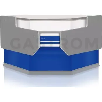 Výdejník vody Pokladní pult nechlazený, rohový, vnitřní s deskou z nerezové oceli a osvětlením korpusu 1300x1070x910 mm | RAPA, LK-A3/NW