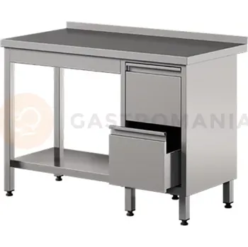Nerezový dřez Nerezový přístěnný stůl se 2 zásuvkami a policí 1400x600x850 mm | ASBER, WT-146-PL-2DR-S