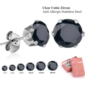 Náušnice Zirkonové náušnice Luxusteel | sada 6 párů - černá stříbrná