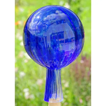 Zahradní dekorace Plotová koule z hutního skla 12cm modrá