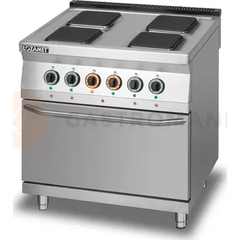 Sporák Elektrický sporák se 4 plotýnkami a elektrickou troubou a termooběhem GN 2/1 | LOZAMET, L900.KE4-PET