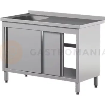 Nerezový dřez Přístěnný nerezový stůl s dřezem a skříňkou, posuvné dveře 1500x600x850 mm | ASBER, STW-156/1-PL-L-2SD