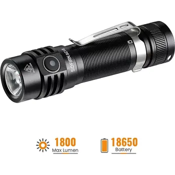 Klasická malá EDC svítilna Sofirn SC18, 1800 lumenů, s akumulátorem (kvalitní baterka od firmy Sofirn)