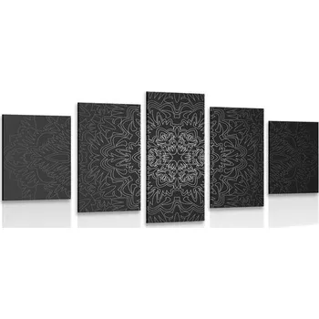 Obraz Dovido 5-dílný obraz ornamentální Mandala v černobílém provedení