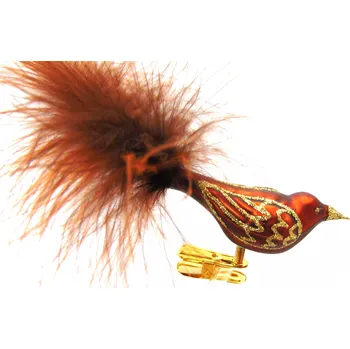 Vánoční ozdoba Vánoční ozdoba s klipsem, ptáček malý, 3029, vínově zlato hnědý