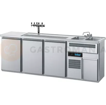 Chladící barový stůl 2500x700x980 mm, 3dvéřový, dřez na pravé straně | RILLING, AGT M732R 81-1/1/1