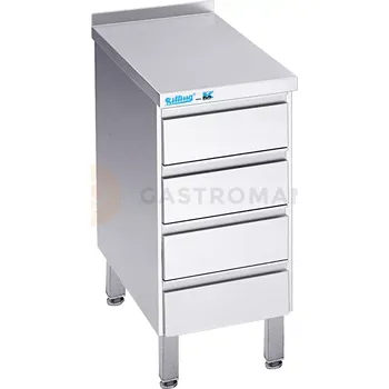 Nerezový dřez Pracovní stůl 400x700x900 mm - blok se 4 zásuvkami, pracovní deska se zadním lemem | RILLING, AS4 0704C 0000