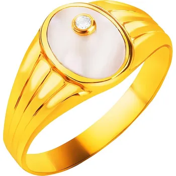 Prsten Zlatý prsten s perletí a zirkonem - pečetní prsten - AP533-6384