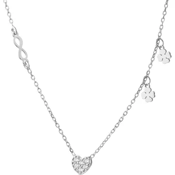 Náhrdelník Stříbrný náhrdelník se zirkony - srdce, čtyřlístky, nekonečno - AP533-0182