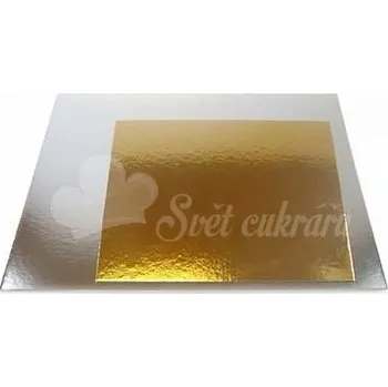 Nádobí Dortová podložka zlatá a stříbrná (oboustranná) čtverec - 35x35 cm - FunCakes