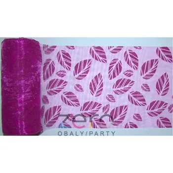 Organza 12 cm x 10 y - švestková s tiskem listů