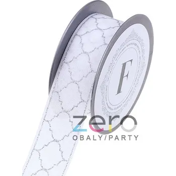 Stuha Stuha tkaná 4 cm x 5 m - bílá se stříbrným tiskem