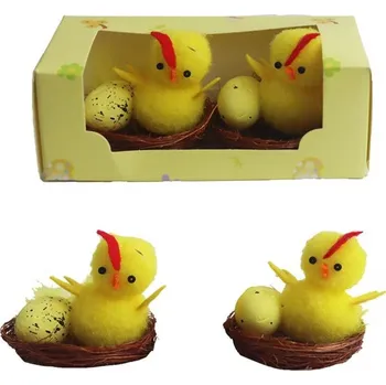 Velikonoční dekorace Velikonoční kuřátka s vajíčky, 2 ks X5756 - dia 5 x 3,5 cm