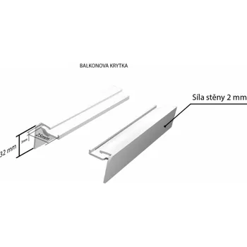 Parapet Hliníková balkonová krytka (k venkovním taženým parapetům) NOS 25 mm krytka PRAVÁ šíře 400 mm - Bílá RAL 9016