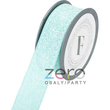 Stuha Stuha tkaná 4 cm x 5 m - mátová s bílým tiskem