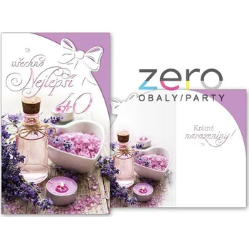 Přání s textem narozeninové 40 + obálka - levandule