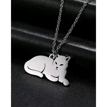 Náhrdelník Náhrdelník s přívěskem ležící kočky, chirurgická ocel