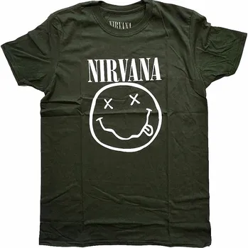 Pánská móda Nirvana tričko, White Smiley Dark Green, pánské XL