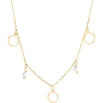 Náhrdelník Pozlacený stříbrný náhrdelník s perlami - kroužky - AP534-2103