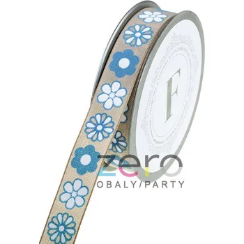 Stuha Stuha tkaná 2,2 cm x 10 m - šedá s modrými kytičkami