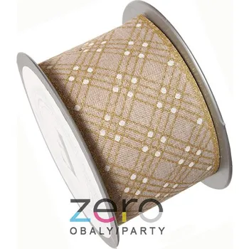 Stuha Stuha tkaná 6,5 cm x 5 y - přírodní se zlato-bílým vzorem