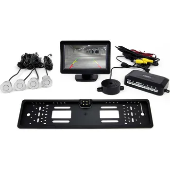 Parkovací asistent Parkovací asistent LCD 4,3" s kamerou CAM-402 LED v ostřikovači SPZ, 4 senzory, stříbrný