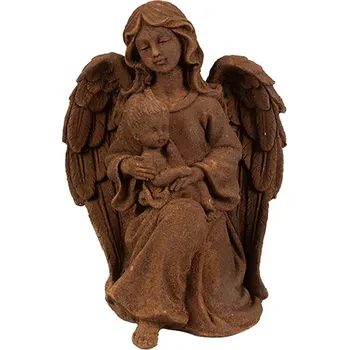 Vánoční dekorace Dekorativní rezavá figurka anděl držící dítě - 13*11*18 cm