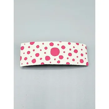 Kožená spona do vlasů bílá s puntíky (karmínová červená)