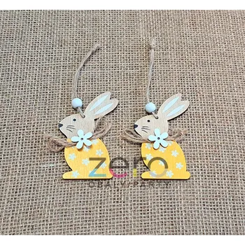 Velikonoční dekorace Zajíc dřevěný závěsný 9 cm (2 ks) - přírodní/žlutá