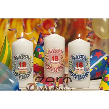 Svíčka Svíčka válec '18-té narozeniny' pr. 7 cm, výška 15 cm - bílá s motivem