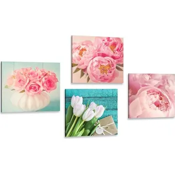 Obraz Dovido Set obrazů romantické zátiší květin