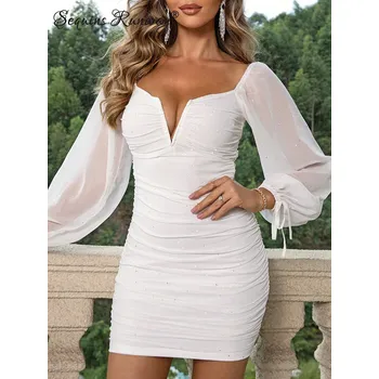 Dámské šaty Společenské krátké šaty Sequins SQ617 Barva: Bílá, Velikost: XL