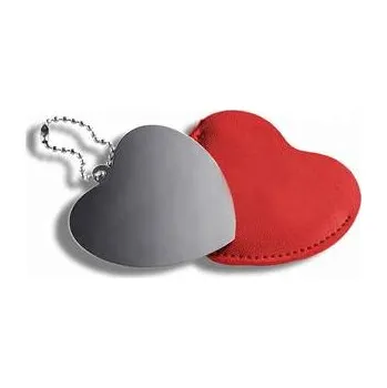 Šperk KZ013 Ocelové kapesní zrcátko srdíčko, červené pouzdro