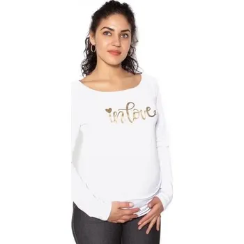 Těhotenská móda Be MaaMaa Těhotenské triko dlouhý rukáv In Love - bílé - L; L (40)