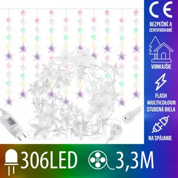 LED lišta SPRINGOS Vánoční led světelná záclona na spojování vnější flash - hvězdy - 180led - 2m multicolour / studená bílá