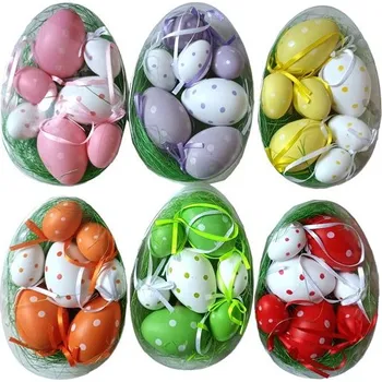 Velikonoční dekorace Kraslice plast 7ks set 60/40mm puntík, mix barev