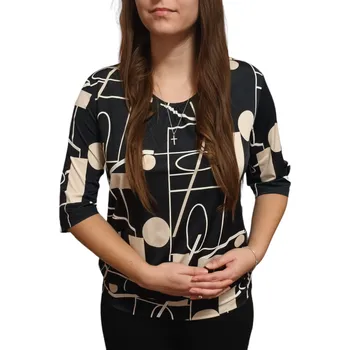 Dámská halenka Halenka UOMO & DONNA černá s béžovými vzory do lemu Velikosti Uomo a Donna: 52