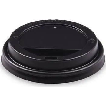 Jednorázové nádobí Víčko na kelímek 300/400ml PS 90mm černé zvýšené s otv. 100ks/role