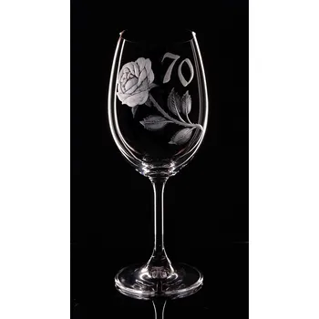 Sklenice Sklenka k 70 narozeninám s růží - ručně ryté (broušené), dárková krabička