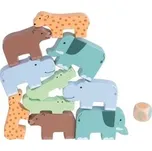 Lelin Dřevěná skládací hra - zvířátka, 10ks + hrací kostka