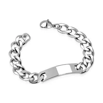 Náramek Ocelový náramek řetěz s destičkou šířka 13 mm (Náramek z chirurgické oceli)