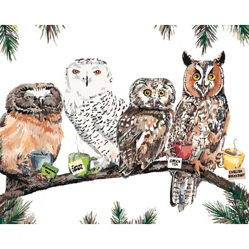 ZUTY Malování podle čísel - SOVY S ČAJEM (HOLLY SIMENTAL) Rozměr: 40x50 cm, Rámování: vypnuté plátno na rám
