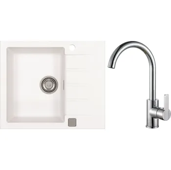 Granitový dřez Alveus Set Cadit 10 Granitový dřez s odkapem 590x500 mm + baterie Tonia chrom, bílá, SETA22023