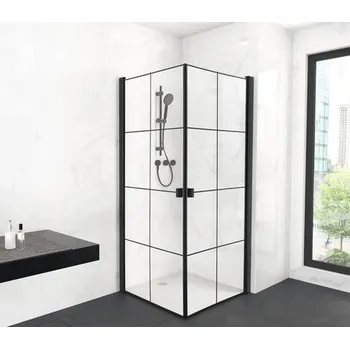 Sprchový kout s rohovým vstupem Aurlane 90 x 90 cm barva rámu černá dekor skla průmyslový design FAC880