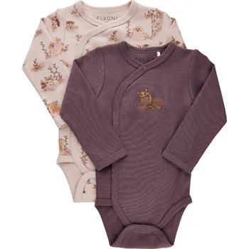 Kojenecký body BODY FIXONI ZAVINOVACÍ 2 KS, S HŘÍBEČKY A ZVÍŘÁTKY, HUSHED VIOLET Velikost: 50