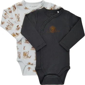 Kojenecký body BODY FIXONI ZAVINOVACÍ 2 KS, S HŘÍBEČKY A ZVÍŘÁTKY, BABY BLUE Velikost: 56